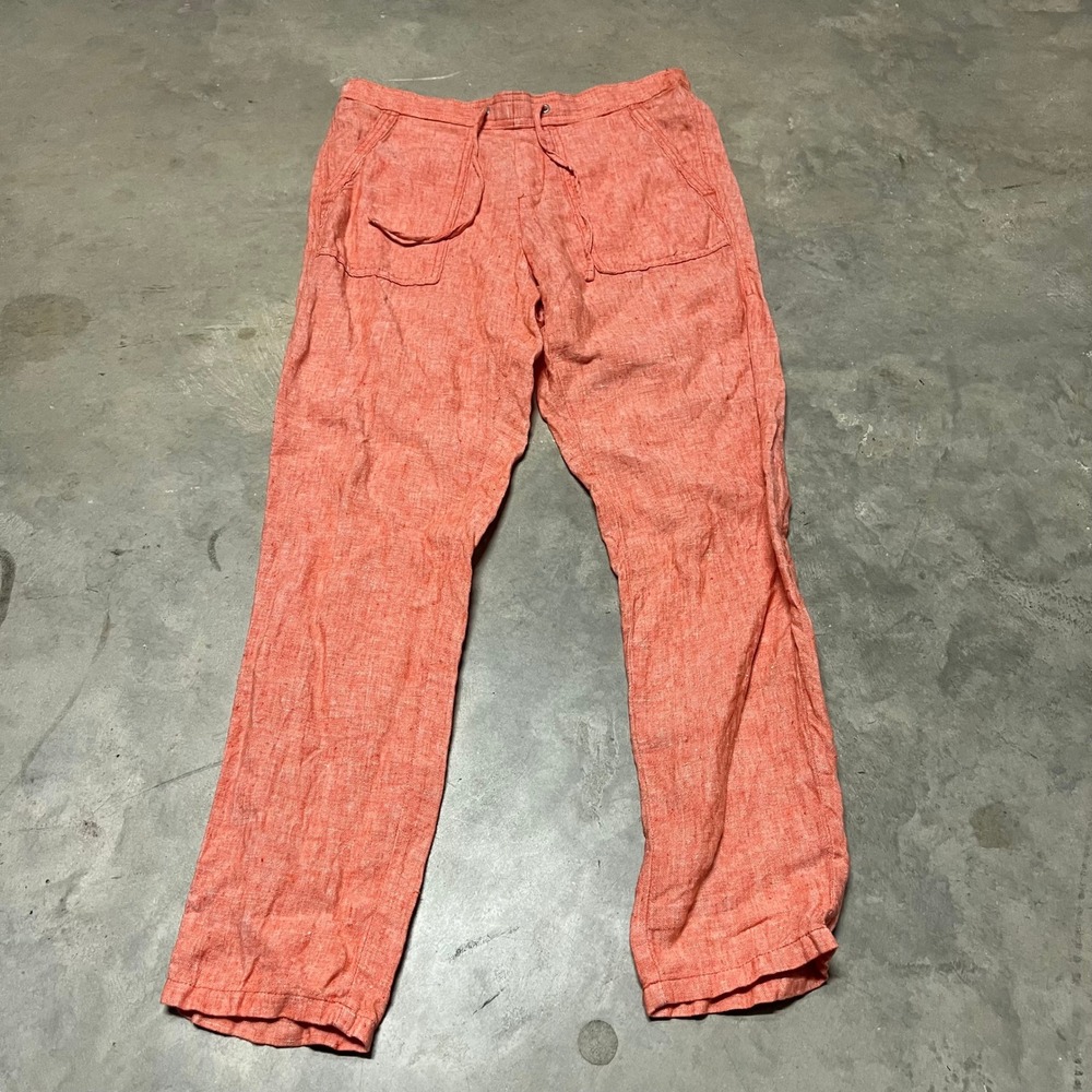 George & Martha Womens Small Coral Peach 100% Linen Drawstring Beach Pants S